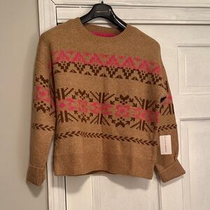 Lucky Brand Brown and Pink Patterned Sweater, size M, NWT